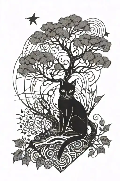 Cat Moon Tree