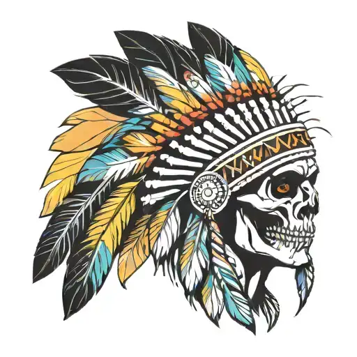 Masculine Colorful Indian Chief Skull With Head Dress