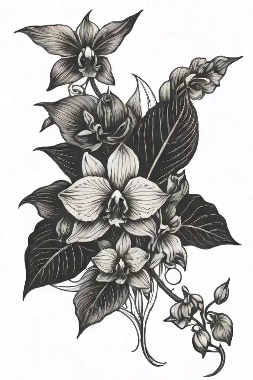 Angel And Orchids Flower Large Black Leaves