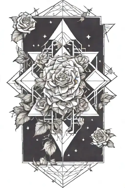 Tesseract With Roses And Stars Around It