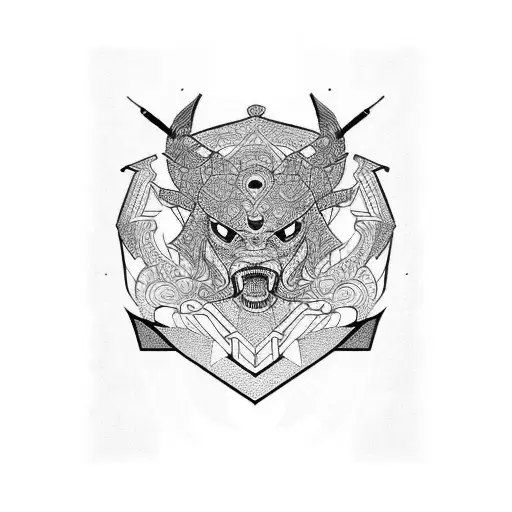 Intricate Geometric Patterns Intertwined With Samurai Armor