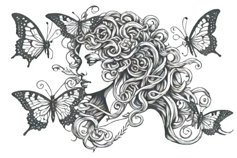 Medusa With Butterfly And Water Under Its Head