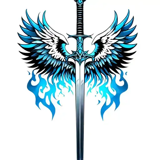Sword With Blue Flames And Wings Of Angel