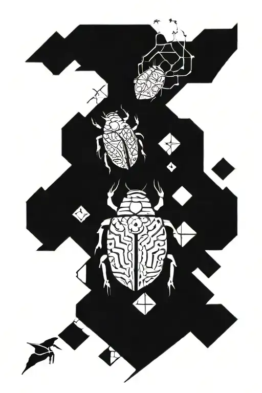 Tattoo With Bettle On Half And Wolf On Other Half Sleeve