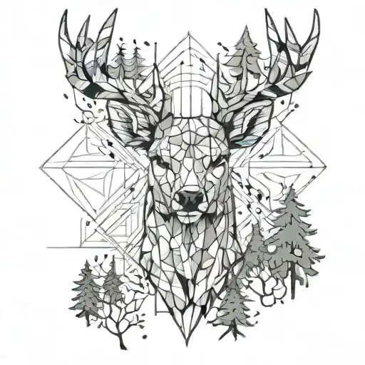 Deer Head With Trees