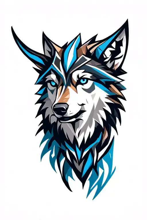 Viking Wolf Head Blue Eyes Looking