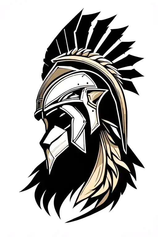 A Spartan Warrioe Helmet Infused With A Geometric Lion With The God Apollo Overseeing Them Both