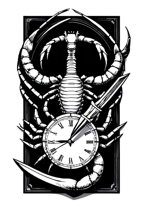 Scorpion Holding A Dagger And A Clock