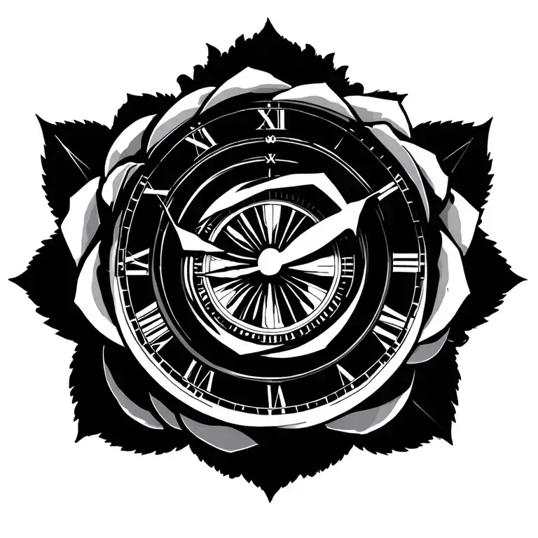 Rose Intertwined And Clock Face