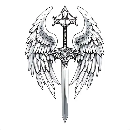St Michael Sword One Angel Wing