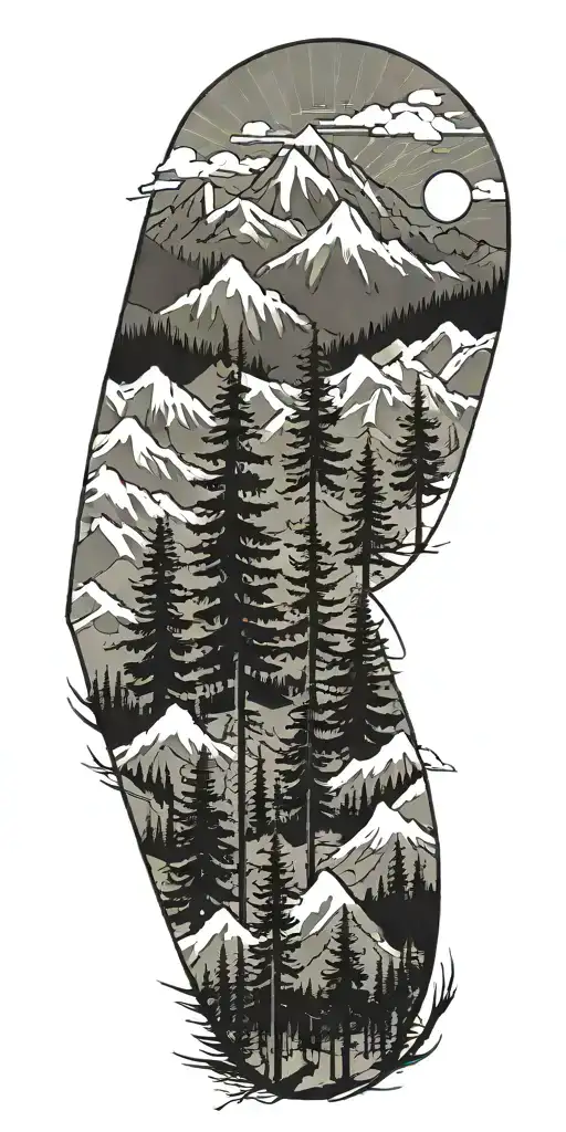 Misty Pine Trees And Mountains Inside