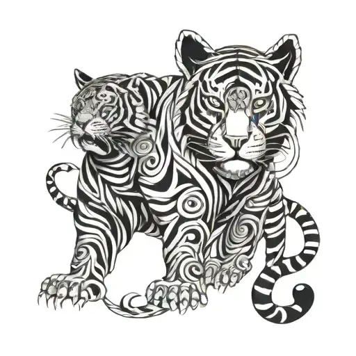 Biomechanical Polynesian Tiger Tattoo Design
