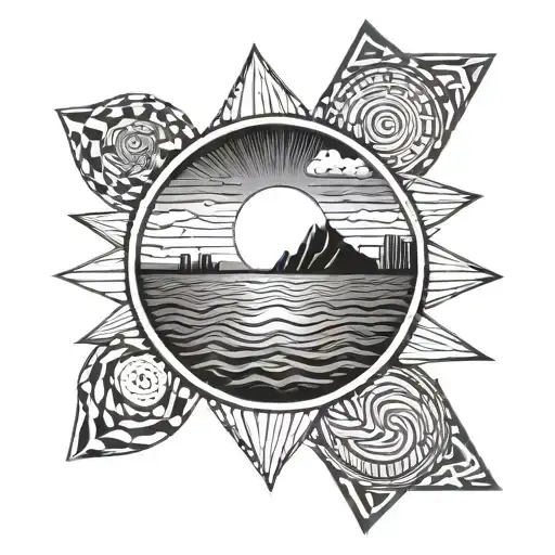 Sun Setting In The Ocean Scene