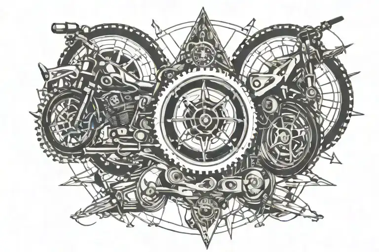Guitars And Motorbike Sprocket With Compass