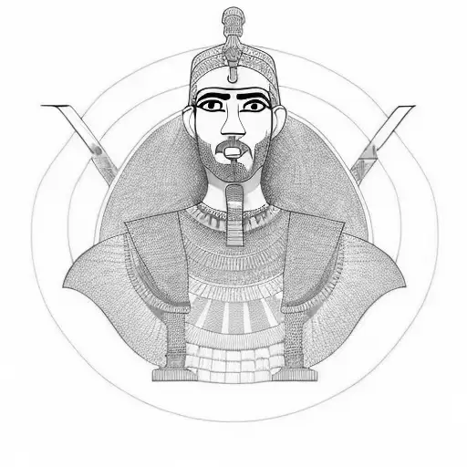 Egyptian Man Who Holds A Sword Under The Sun With Birds