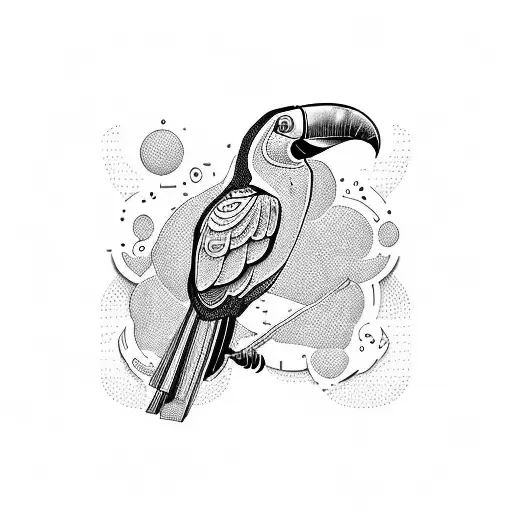Flying Toucan Tattoo With Colourful Long Nose