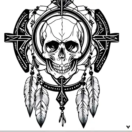 Skull Morphing Into Oklahoma Dream Catcher With Cross Background