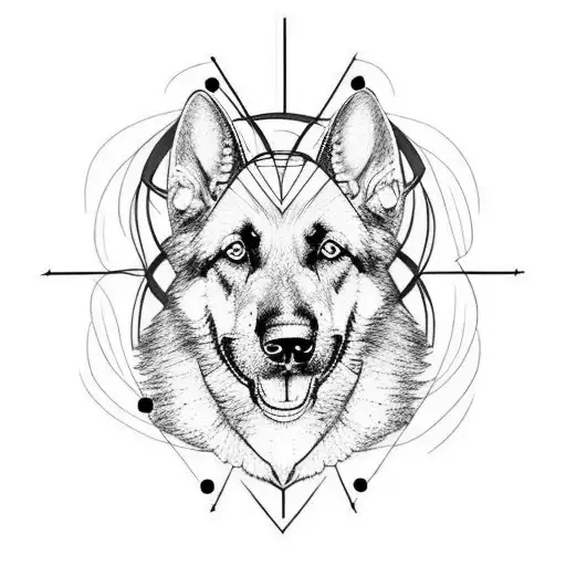 A German Shephard Dog With A Halo Inside A Heart