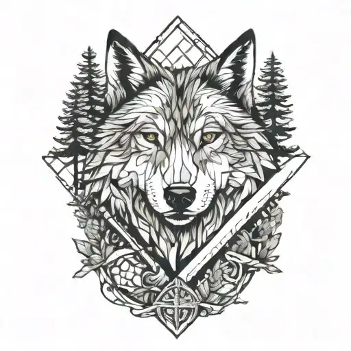 Wolf And Sword And Pine Trees