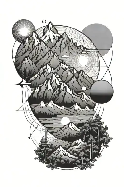 Mountains With Hollow Sun Few Trees Black Grey