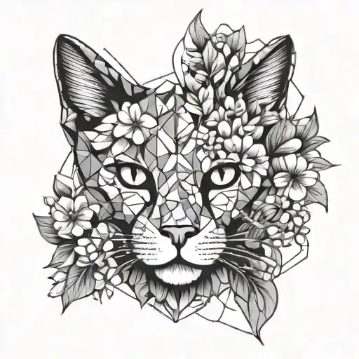 Cat Face With Flowers