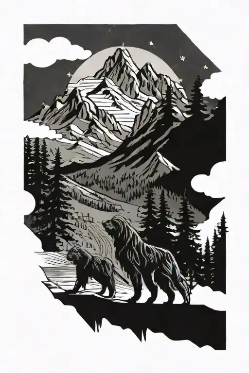 Sasquatch And Mountains Camping With Dog