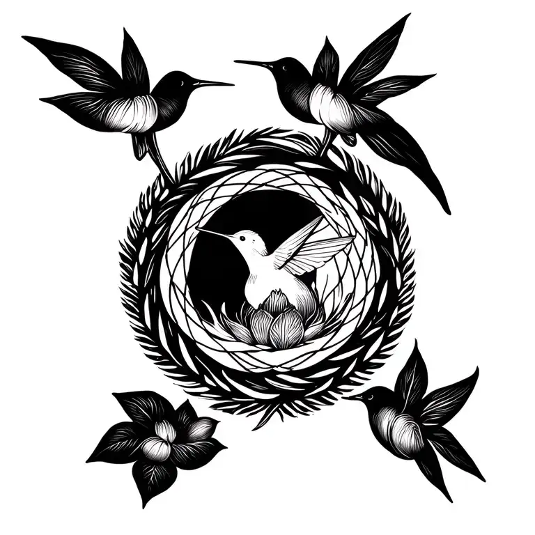 Lotus Wreath With Hummingbird Nest In The Middle