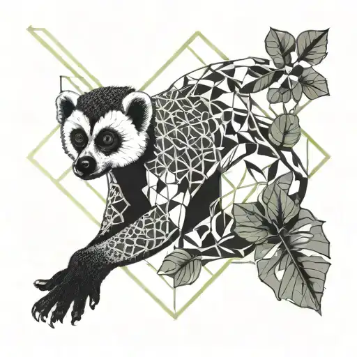 Sifaka With Leaves In Background Black