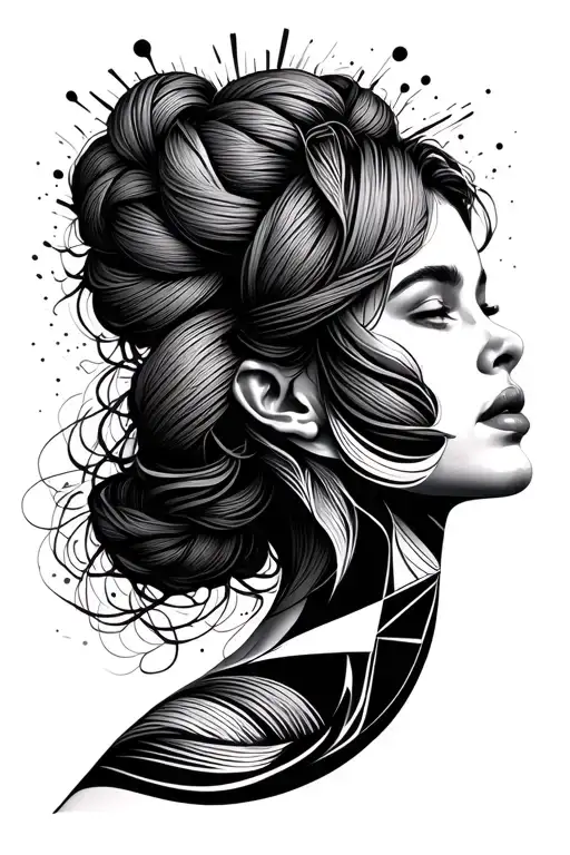 Side Profile Female Face With Yarn Exploding From Top It