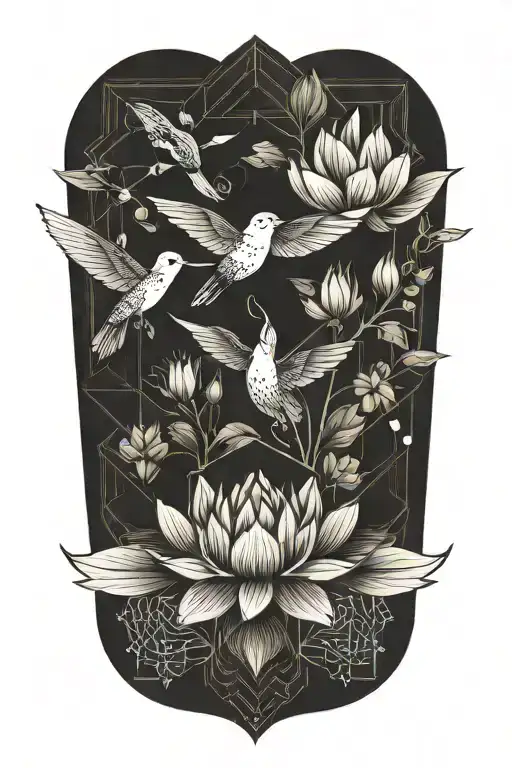 Lotus Flower And Hummingbird With A Geometric Pattern Representing Mental Health
