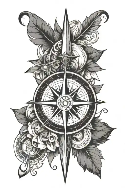 Tattoo Representing A Compass Rose And A Dagger