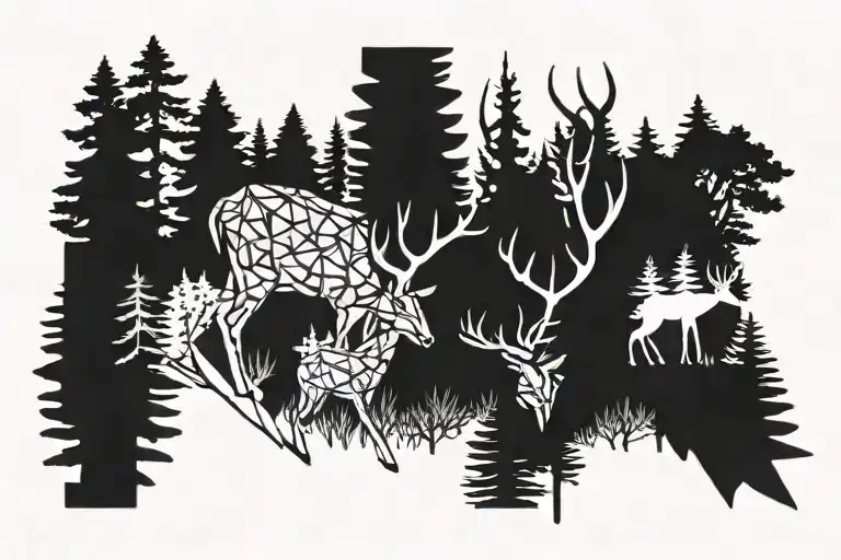 Deer Forrest Line Art
