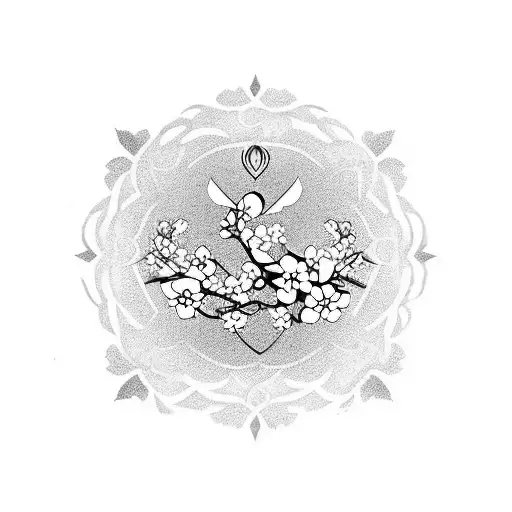 Symbol Of Adoption Decorated With Cherry Blossom With 4 Dates