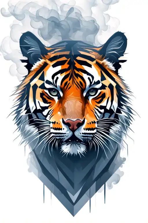 Tiger Head From Side View Surrounded By Smoke Fog