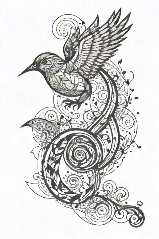 Bass Clef And Bird Flying