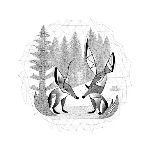 Two Foxes Dancing In The Forest