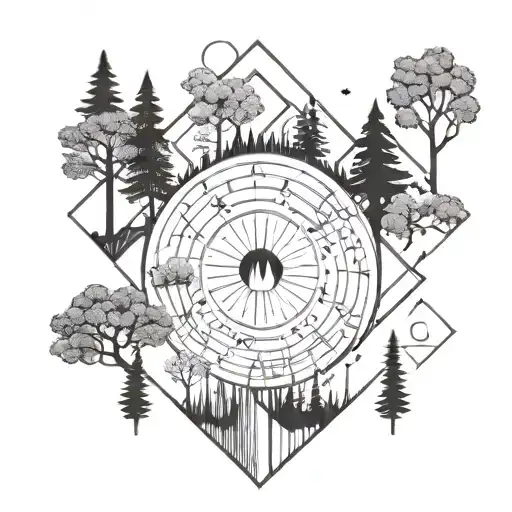 Minimal Drawing Forest Sun Moon