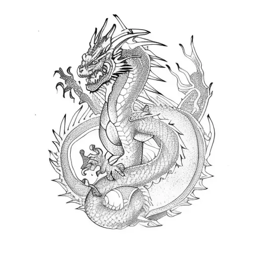 Dragon With The Names Of The Seven Deadly Sins In The Design