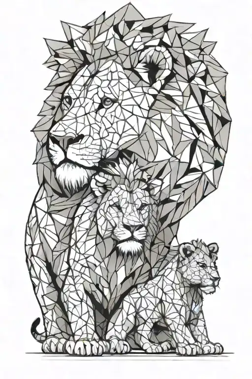 Male Lion With 2 Cubs