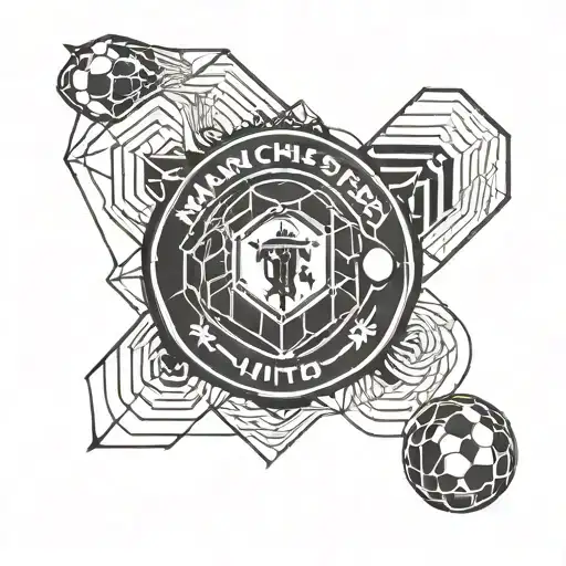 A Blackwork Tattoo Of A Football With The Manchester United Logo Incorporated