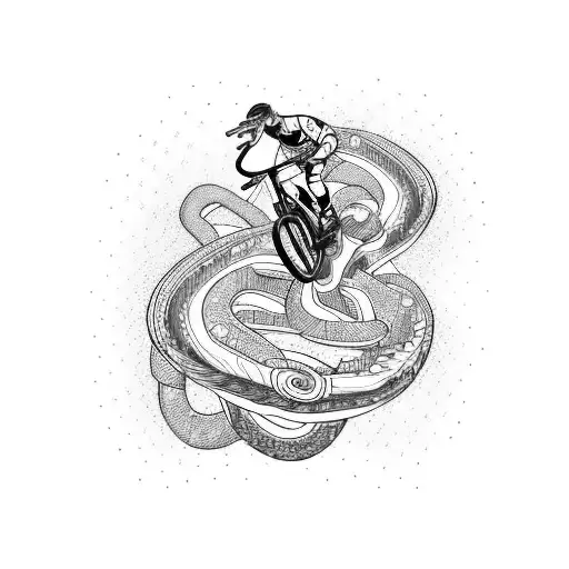 A Fierce Mountain Biker Riding Through A Winding Serpent-shaped Trail