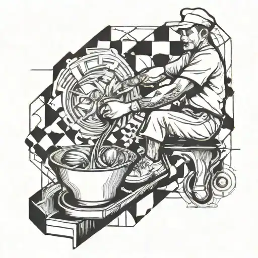 A Sketch Style Tattoo Of A Pastry Chef Wearing Sneakers And Holding A Mixing Bowl