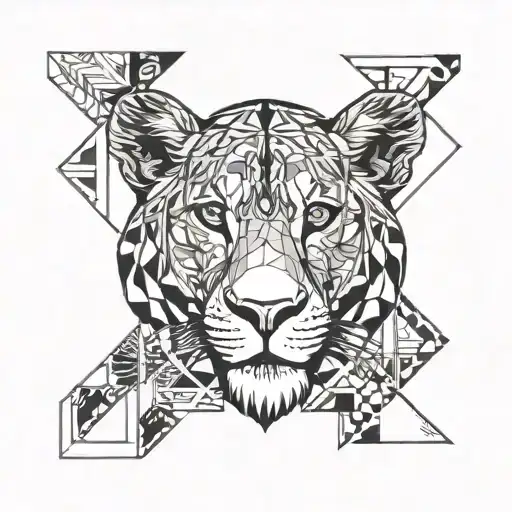 Lioness Face Surrounded By African Symbols