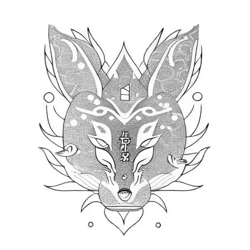 Kitsune Mask With Koi Fish And Water Lillies