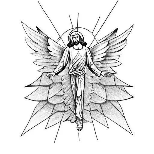 Pinstriped Angel With Wings And Jesus