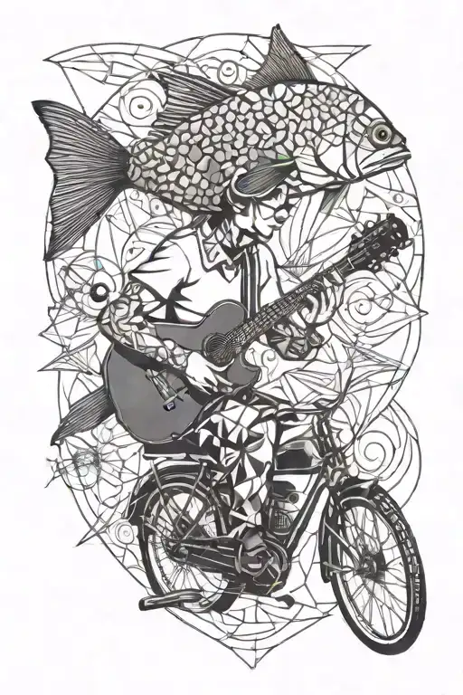 Fish Playing Guitar Riding Bicycle