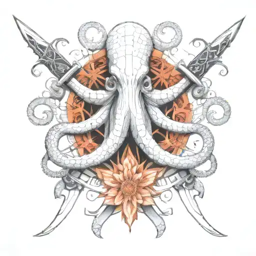 Octopus Holding Different Types Of Swords Or Knives