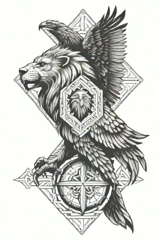 Lion And Eagle With Cross