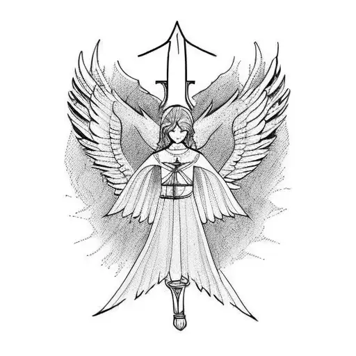 Angel Rising With Wings And Sword