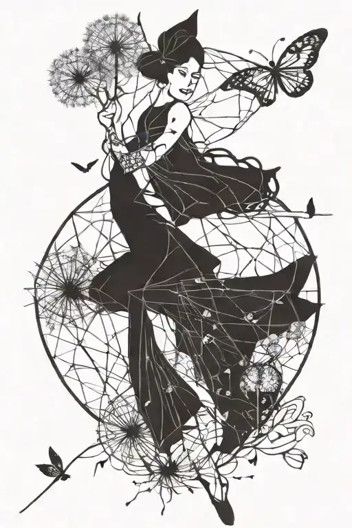 Iron Fairy Holding On To A Dandelion Carried Away By The Wind